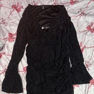 Black Glitter Long Sleeve Dress